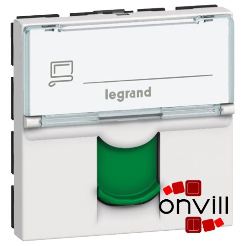 Legrand 076524, Program Mosaic LCS2 Rj45 Aljzat Cat 6A STP, 2 Modul, Fehér, Zöld Redőnnyel