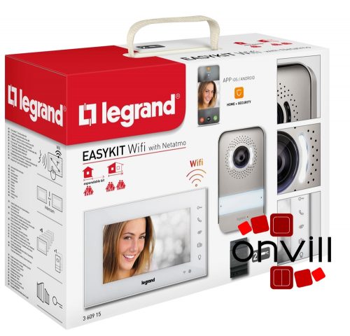 Legrand 2 vezetékes EASYKIT Wi-Fi videó kaputelefon szett: színes videó (7''), bővíthető 1 lakásos, DIN moduláris táppal, fehér360915