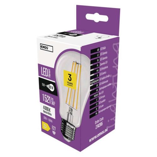 EMOS Z74285, LED izzó Filament A60 / E27 / 11 W (100 W) / 1 521 lm / természetes fehér