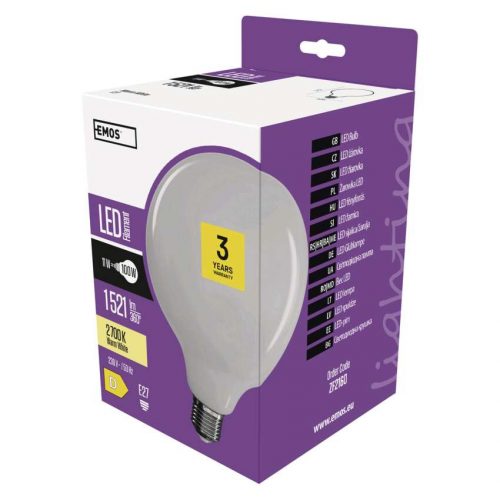 EMOS ZF2160, LED izzó Filament gömb / E27 / 11 W (100 W) / 1 521 lm / meleg fehér