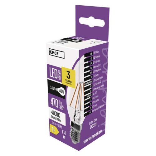 EMOS ZF3221, LED izzó Filament gyertya / E14 / 3,4 W (40 W) / 470 lm / természetes fehér