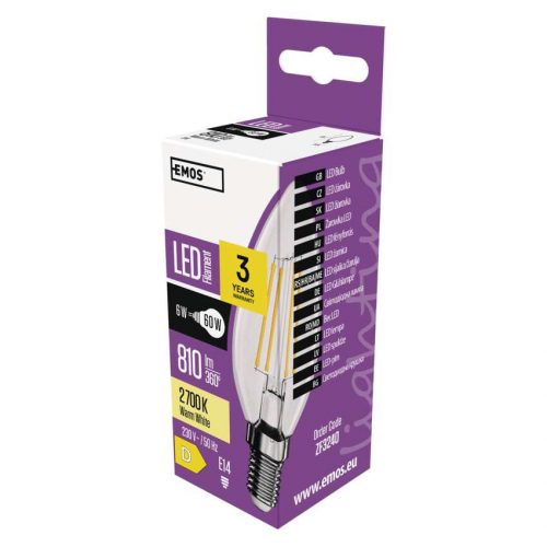 EMOS ZF3240, LED izzó Filament gyertya / E14 / 6 W (60 W) / 810 lm / meleg fehér