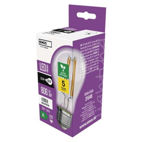 EMOS ZF5148, LED izzó Filament A60 / E27 / 3,8 W (60 W) / 806 lm / természetes fehér