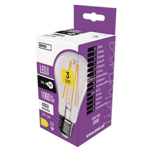 EMOS ZF5151, LED izzó Filament A60 / E27 / 7,8W (75W) / 1060 lm / természetes fehér