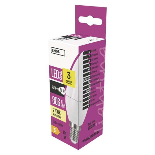 EMOS ZQ3230, LED izzó Classic gyertya / E14 / 7,3 W (60 W) / 806 lm / meleg fehér