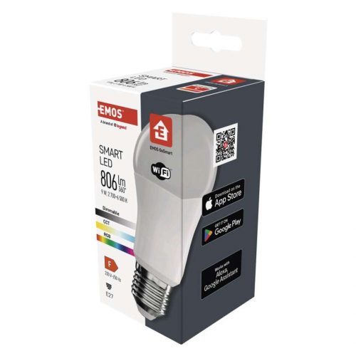 EMOS ZQW514R, LED izzó GoSmart A60 / E27 / 9 W (60 W) / 806 lm / RGB / dimmelhető / Wi-Fi